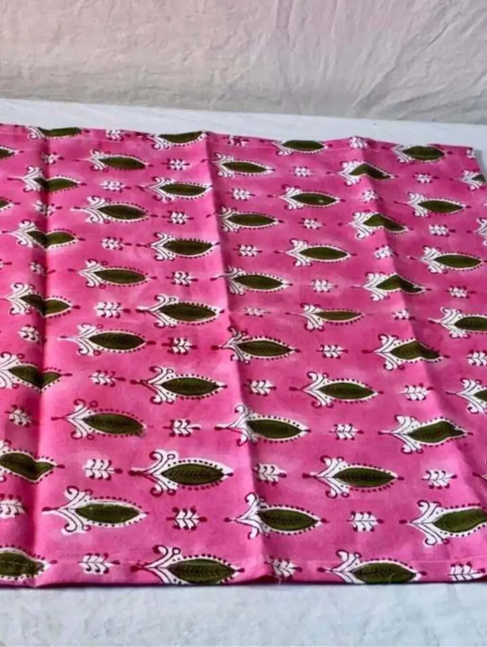 Green Placemats and Pink Floral Napkins Set of 2
